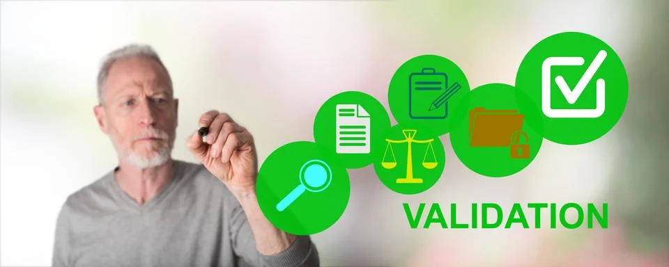 Man drawing validation concept Stock Photos