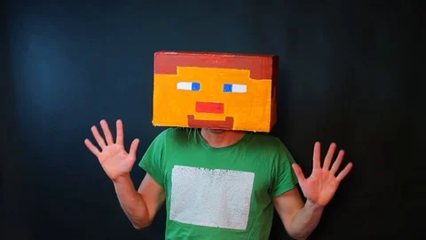 A man in a drawn mask makes circular movements with his hands. Video stock 121250573