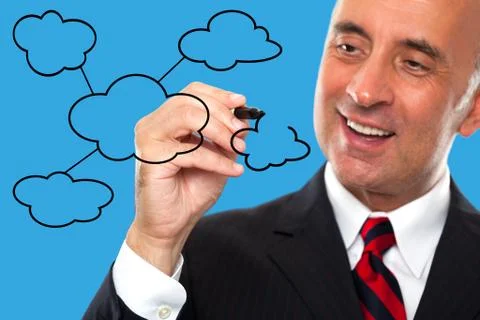 Man draws a diagram for cloud computing 写真素材