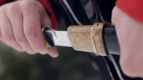 Man draws his sword . Close up Stock Footage 73290872