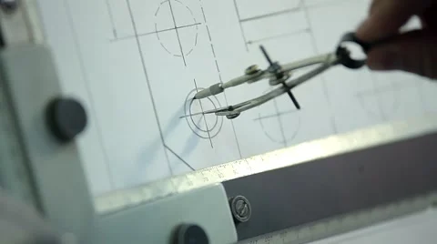 Man Draws a Technical Drawing on Drawing Board Stock Footage 50450847