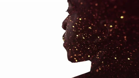 Man dream creative contemplation face gold sparks Vidéo 194527763