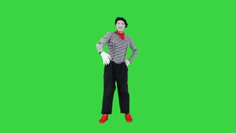 Man dressed like mime looking far away on a Green Screen, Chroma Key. Stock-Footage 147262821
