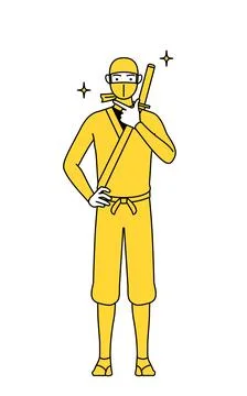 A man dressed up as a ninja in a confident pose. Stock Illustration