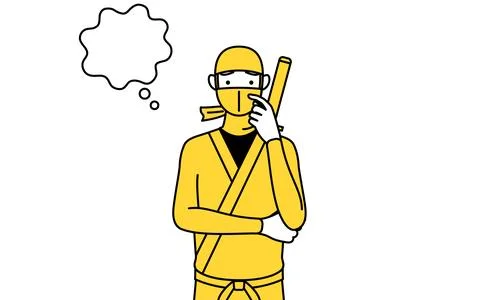 A man dressed up as a ninja thinking while scratching his face. Stock Illustration