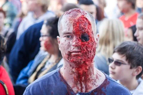 Man Dresses Like Zombie Missing Eyeball At Georgia Halloween Festival Stock Photos