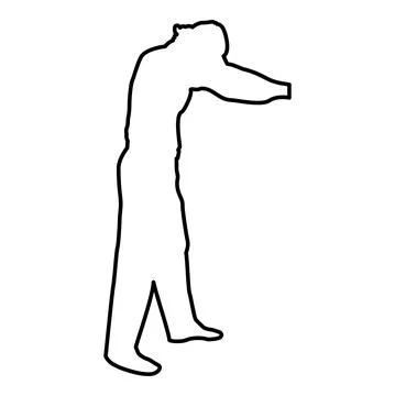 Man dressing sweater Clothes concept Put on his pullover contour outline blac Stock Illustration