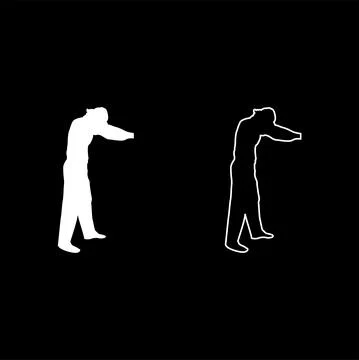 Man dressing sweater Clothes concept Put on his pullover silhouette white col Stock-Illustration
