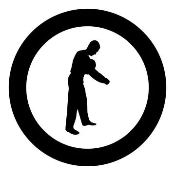 Man dressing sweater Clothes concept Put on his pullover silhouette in circle Stock-Illustration