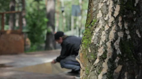 Man drills in skatepark the construction Stock Footage 59241762