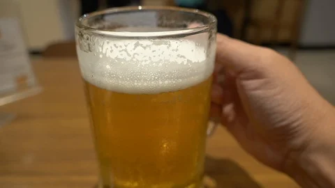 Man drink large mug of beer in slow motion Stock Footage 87196236