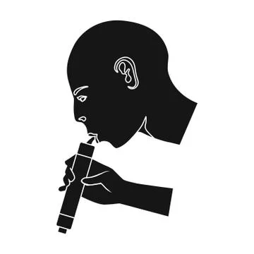 Man drink through compact filter icon in black style isolated on white Stock Illustration