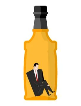 Man drinker inside bottles. Businessman sitting in an empty bottle of alcoh.. Stock Illustration