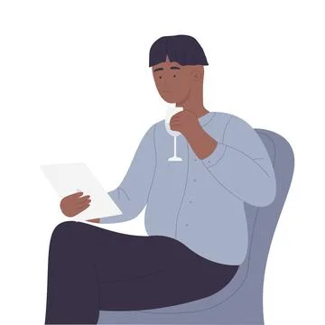 Man drinking and reading Stock Illustration