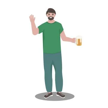 Man drinking beer from glass. Vector illustration in flat style. Stock Illustration