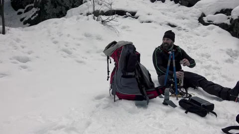 A Man Drinking Cofee At A Winter Campsite Stock-Footage 170303980