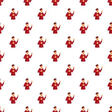 Man drinking coffee and waving hand seamless pattern 스톡 일러스트