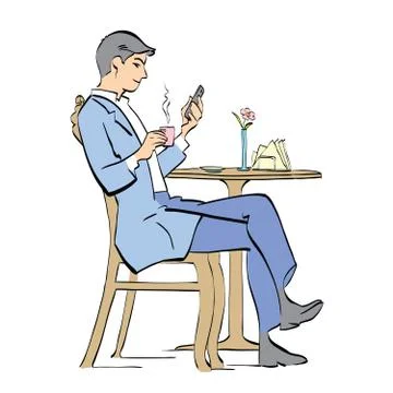 Man drinking coffee in cafe Stock Illustration