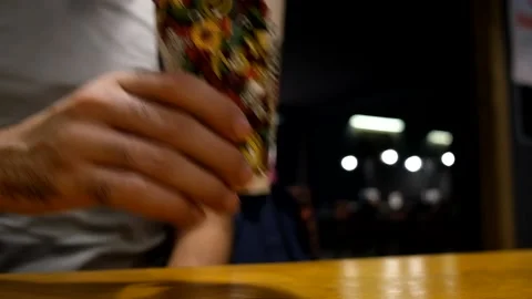 A man drinking coffee in a desk in a cafe in istanbul Turkey Stock Footage 167136115