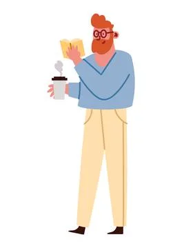 Man drinking coffee in eco cup and reading Stock Illustration