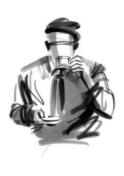 Man drinking coffee Stock Illustration