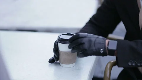 Man drinking coffee on the street Stock Footage 97601401