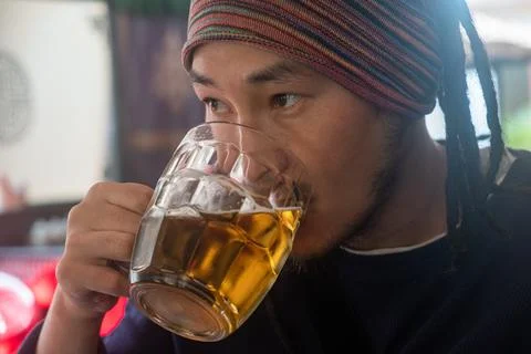 Man drinking pint of beer Stock Photos