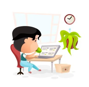Man, drinking tea or coffee and surfing in web Stock Illustration