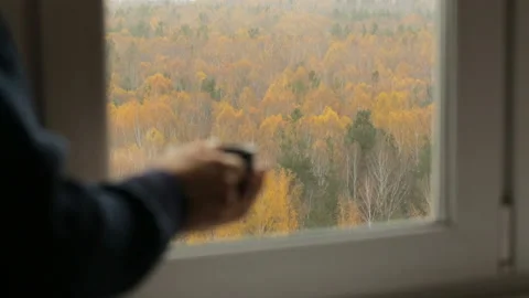 Man drinking tea at the window Stockbeeldmateriaal 102849828
