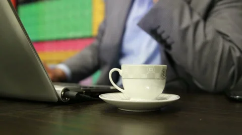 Man is drinking Turkish coffee in office. Stock Footage 37234885
