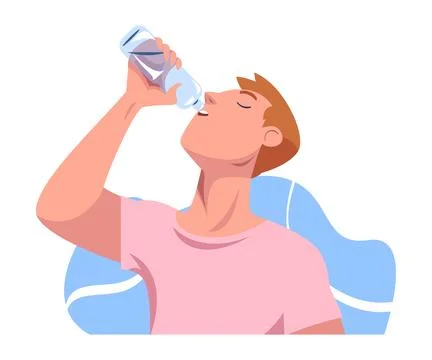 Man Drinking Water Hydrate and Quench Thirst Vector Illustration Stock Illustration