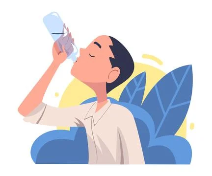 Man Drinking Water Hydrate and Quench Thirst Vector Illustration Stock Illustration