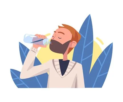 Man Drinking Water Hydrate and Quench Thirst Vector Illustration Stock Illustration