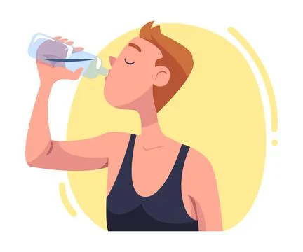 Man Drinking Water Hydrate and Quench Thirst Vector Illustration Stock Illustration