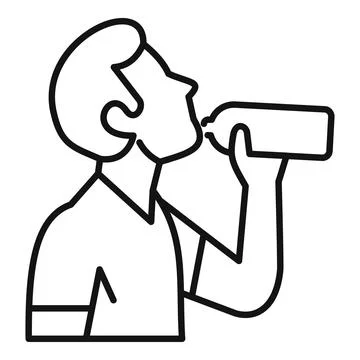 Man drinking water from plastic bottle, refreshing hydration concept 스톡 일러스트