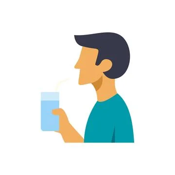 Man drinking water with straw staying hydrated Illustrazione stock