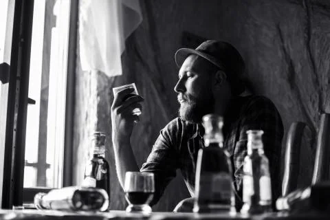 Man drinking whiskey Stock Photos