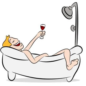 Man drinking wine in the bathtub Stock Illustration