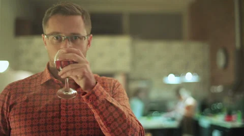 Man drinking wine portrait people background. Video stock 36718396