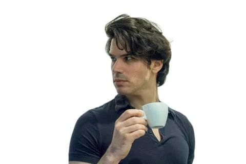 Man Drinks Coffee With White Background Stock Photos
