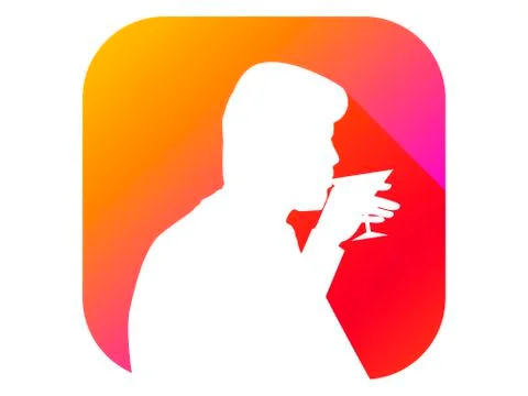 Man drinks from a glass flat icon with long shadow. Gradient background. Vect Illustrazione stock