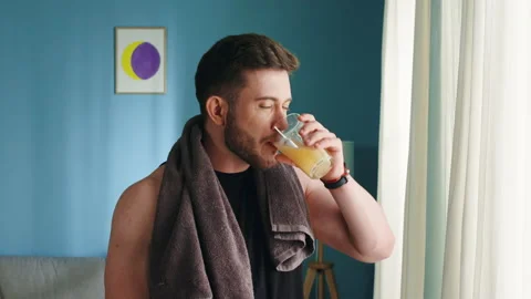 Man Drinks Vitamin Solution Stock Footage 141049953