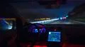 The man drive on the highway. Evening night time. Inside view Photo