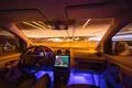 The man drive on the night highway. Inside view. Wide angle Photo