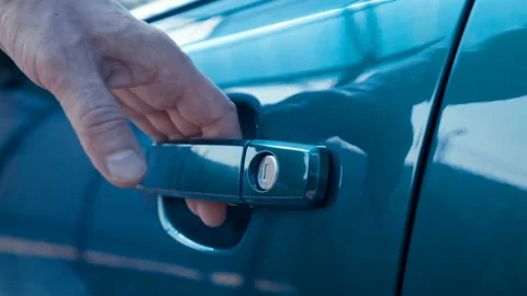 A man, a driver, a buyer opens the driver's seat door, gets behind the wheel Stock Footage 138253906