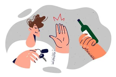 Man driver refuses alcohol and demonstrates stop gesture urging not to drive Stock Illustration