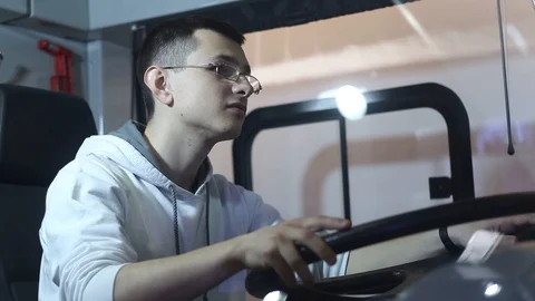 Man in the driver's cab Stock Footage 87135325