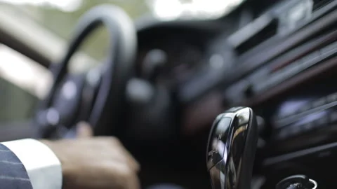 Man drives a car, close-up view inside the cabin Stock Footage 140970119