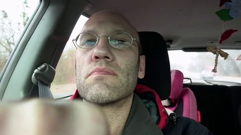 Man drives a car road windshield view slow motion Video stock 74713663
