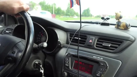 The man drives the car,inside view Stock Footage 76209063